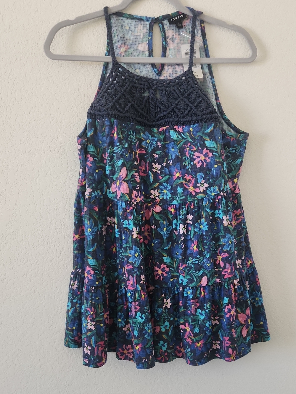 torrid Navy Multicolor Floral Crochet-Front Tank